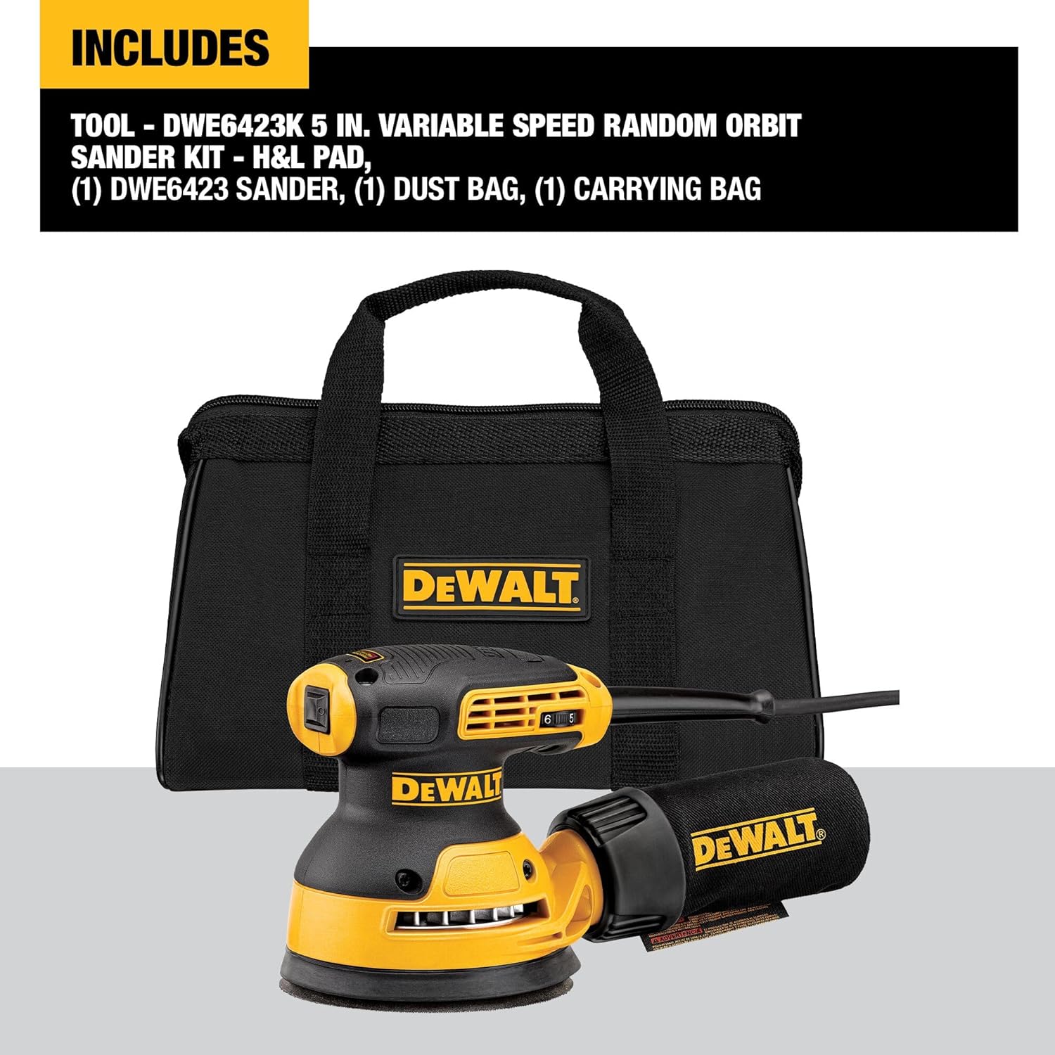 BRAND, CATEGORY, DEWALT, RANDOM-ORBIT SANDERS, DEWALT Orbital Sander Kit, 5-Inch, Variable Speed (DWE6423K)