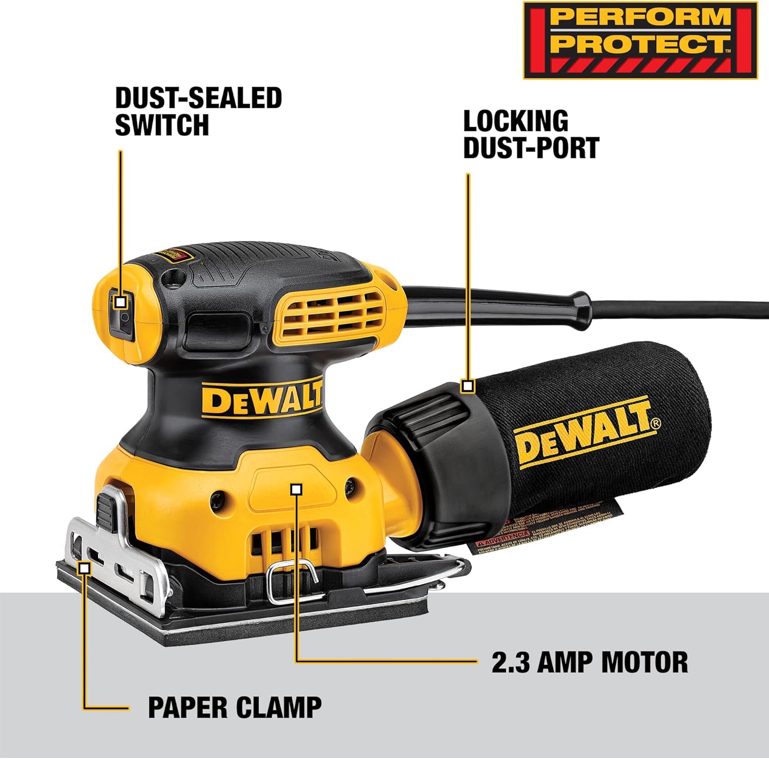 BRAND, CATEGORY, DEWALT, SHEET SANDERS, DEWALT Palm Sander, 1/4 Sheet (DWE6411K), Yellow