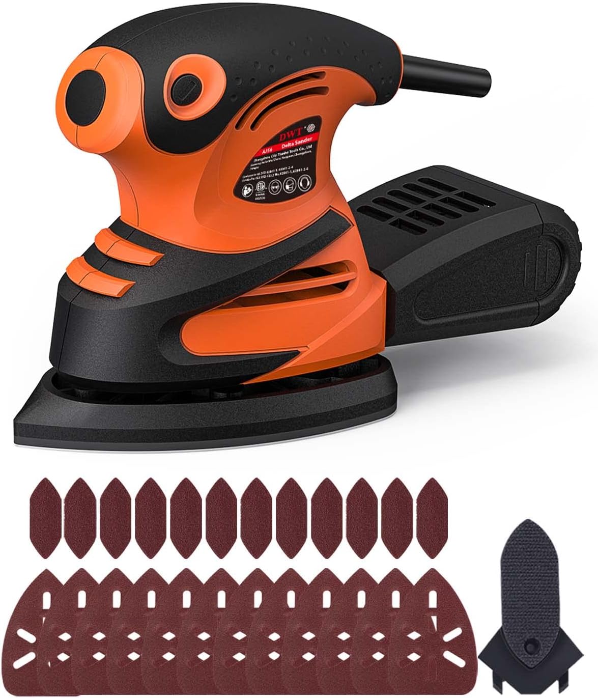 BRAND, CATEGORY, DETAIL SANDERS, DWT, DWT Detail Sander, 1.5A 15000 OPM Electric Sander with 24pcs Sandpapers, Efficient Dust Collection System & Detail Finger Attachment, Soft Grip Handle, Compact Hand Sander for Woodworking