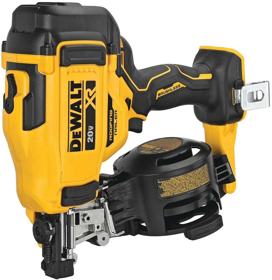 BRAND, CATEGORY, DEWALT, FINISH NAILERS, DeWalt 20V MAX Brushless 15 Degree Cordless Coil Battery Powered Roofing Nailer with Tool-Free Nail Tray (Yellow and Black)