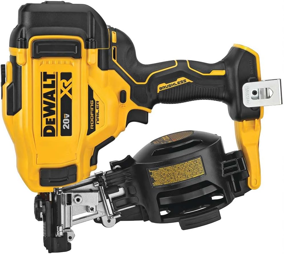 BRAND, CATEGORY, DEWALT, FINISH NAILERS, DeWalt 20V MAX Brushless 15 Degree Cordless Coil Battery Powered Roofing Nailer with Tool-Free Nail Tray (Yellow and Black)