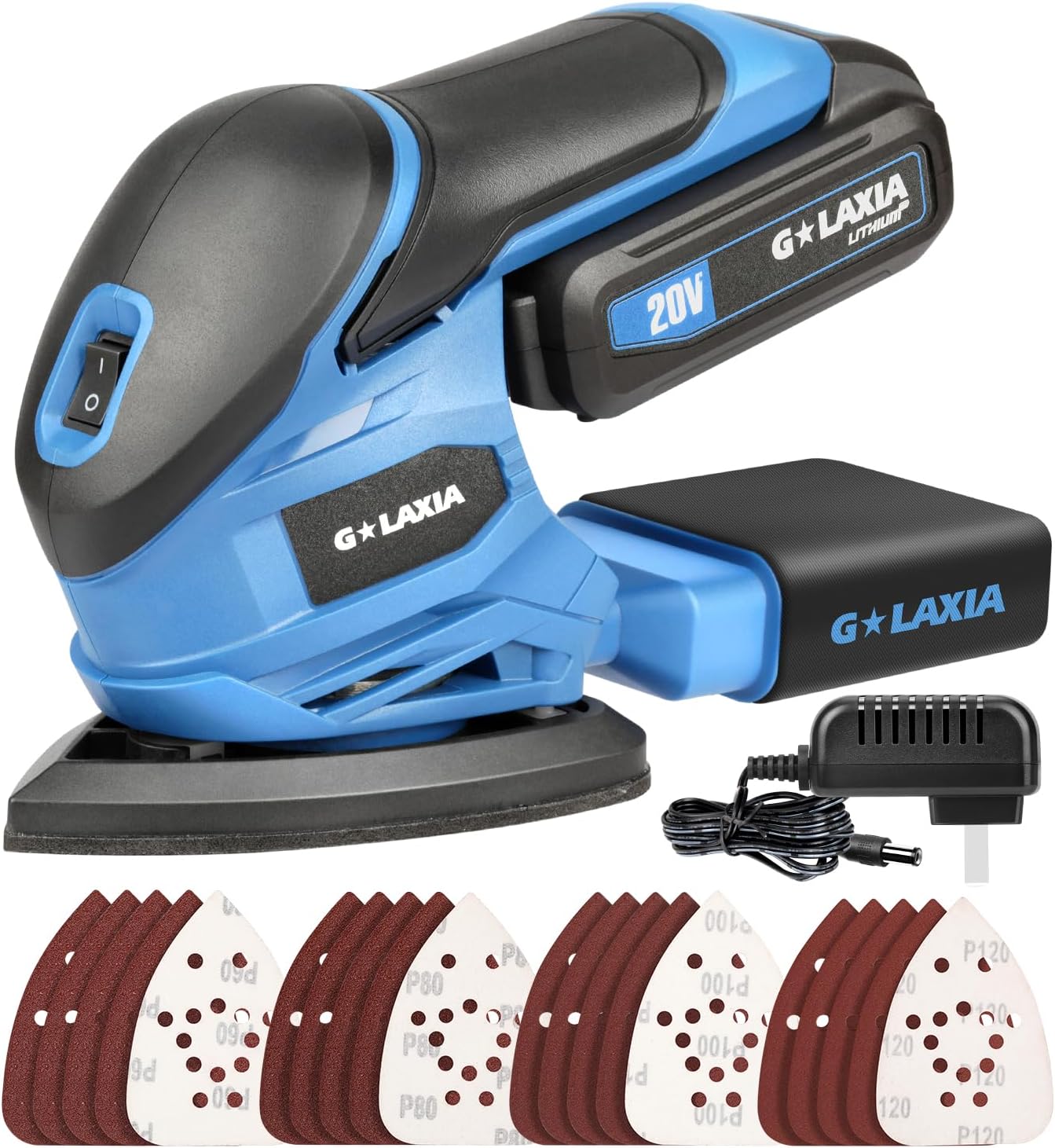 BRAND, CATEGORY, DETAIL SANDERS, G LAXIA, Detail Sander, 20V Cordless Electric Sander with 20Pcs Sandpapers, 12000 OPM Hand Held Sanders with Dust Bag for Woodworking