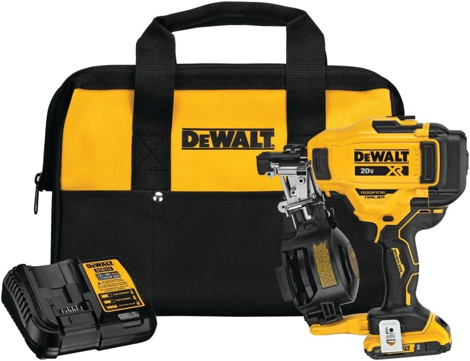 BRAND, CATEGORY, DEWALT, ROOFING NAILERS, Dewalt DCN45RND1 20V MAX Brushless Lithium-Ion 15 Degree Cordless Coil Roofing Nailer Kit (2 Ah)