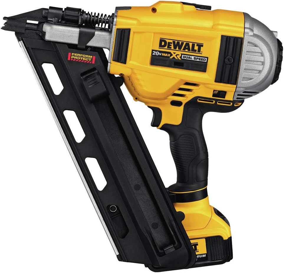 BRAND, CATEGORY, FRAMING NAILERS, RENEWED, Dewalt DCN692M1R 20V MAX XR Dual Speed Lithium-Ion 30 Degrees Cordless Paper Collated Framing Nailer Kit (4 Ah) (Renewed)