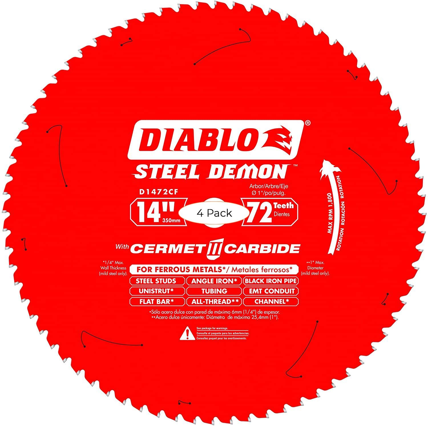 BRAND, CATEGORY, CIRCULAR SAW BLADES, DIABLO, Diablo D1472CF 14-inch Steel Demon 72T Cermet II Carbide Ferrous Metal Saw Blade (Fоur Расk)