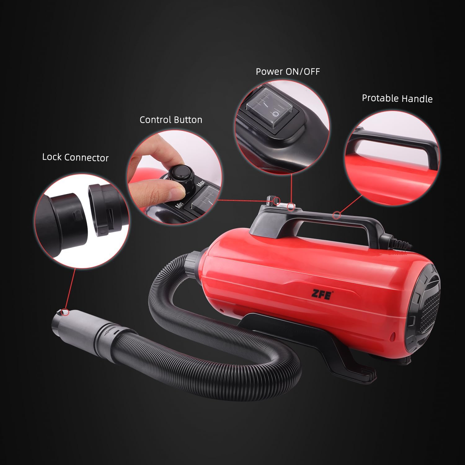 BRAND, BRUSHES, CATEGORY, ZFE, Dog Pet Dryer, 3000W High Velocity Pet Dryer Adjustable Speed Dog Grooming Blower Double Motor, Pet Grooming Hair Drying(4HP), Hot Air Dog Hair Dryer Blower with 2 Nozzle