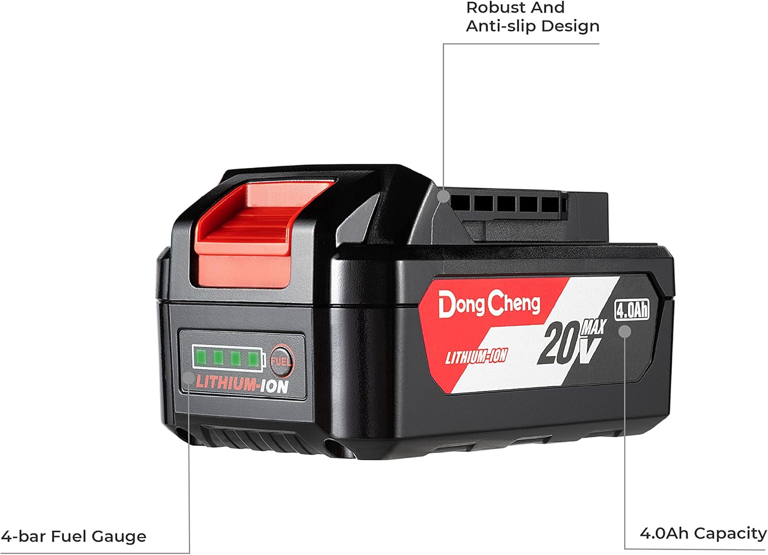 BATTERY PACKS, BRAND, CATEGORY, DONG CHENG, Dong Cheng 18V (20V MAX) Battery, Lithium-Ion 4.0 Ah High Capacity Battery Pack Compactible with DongCheng 18V (20V MAX) Power Tools, Model# FFBL2040