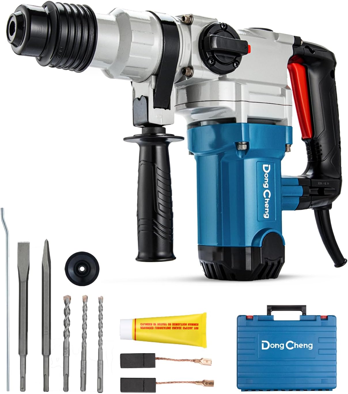 BRAND, CATEGORY, DONG CHENG, ROTARY HAMMERS, DongCheng 1-1/8 Inch SDS-Plus Rotary Hammer Drill with Safety Clutch, 9.2 Amp Heavy Duty Corded Demolition Hammer for Concrete, 3.6 Joules, Including 3 Drill Bits, Flat Chisels and Point Chisels