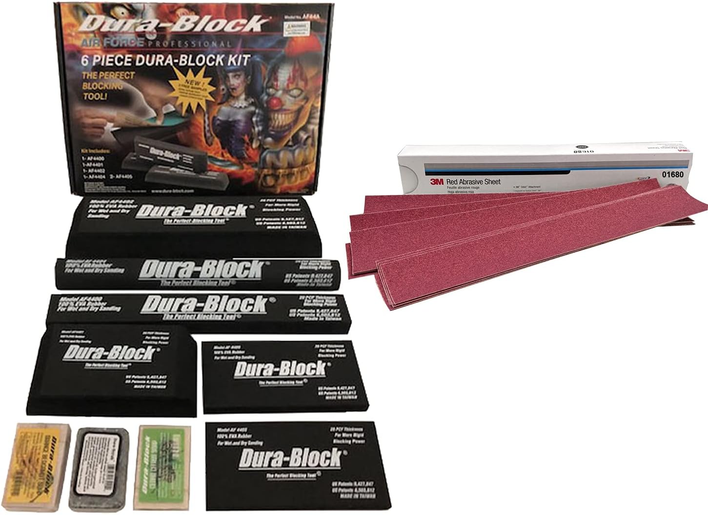 BRAND, CATEGORY, GENERIC, SANDING BLOCKS, Dura-block 6 pc Assorted Sanding Block Set AF44A Bundled With 3M 01680 PSA Red Abrasive 40 Grit Sandpaper 25 Sheets