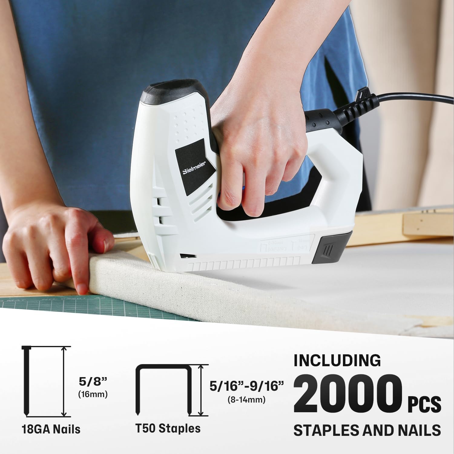 BIELMEIER, BRAND, CATEGORY, STAPLERS & TACKERS, Electric Staple Gun, 2-in-1 Staple Gun Brad Nailer Including 2000Pcs Staples and Nails, 120V Corded Nail Gun Electric Stapler Heavy Duty for DIY Projects, Upholster and Woodworking