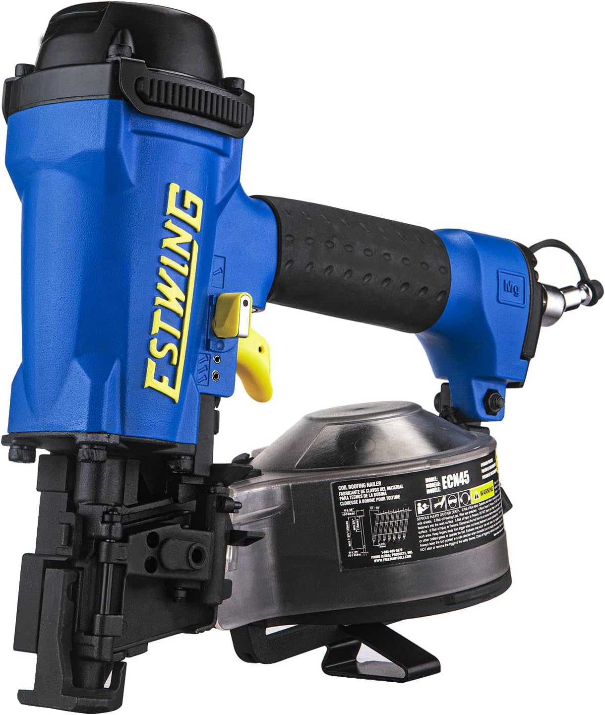 BRAND, CATEGORY, ESTWING, ROOFING NAILERS, Estwing ECN45 Pneumatic 15 Degree 1-3/4" Coil Roofing Nailer with 1/4" NPT Industrial Swivel Fitting and Bag