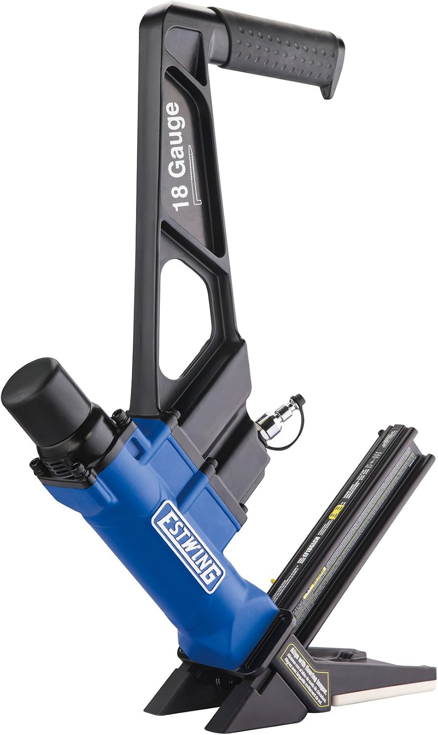 BRAND, CATEGORY, ESTWING, FLOORING NAILERS, Estwing EF18GLCN Pneumatic 18-Gauge 1-3/4" L-Cleat Flooring Nailer Ergonomic and Lightweight Nail Gun with No-Mar Baseplates for Tongue and Groove, Hardwood, Bamboo, and Engineered Flooring