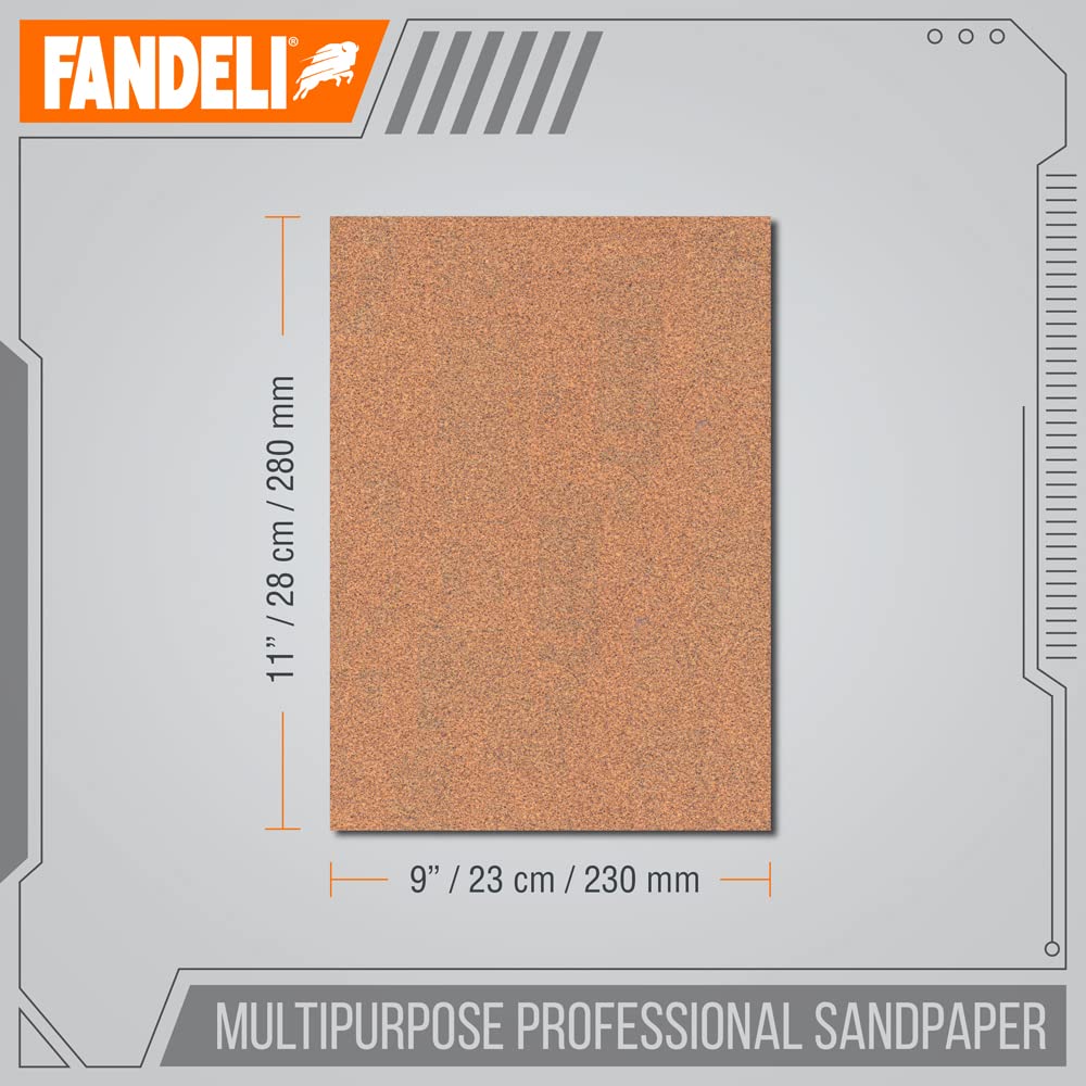 BRAND, CATEGORY, FANDELI, SANDING SHEETS, Fandeli | Multi-Purpose Sanding Paper | Assorted Grits (80,120,220) | 25 Sheets of 9'' x 11'' | Perfect for Sanding Metal and Sanding Wood | Hand Sanding | Orbital Sanders