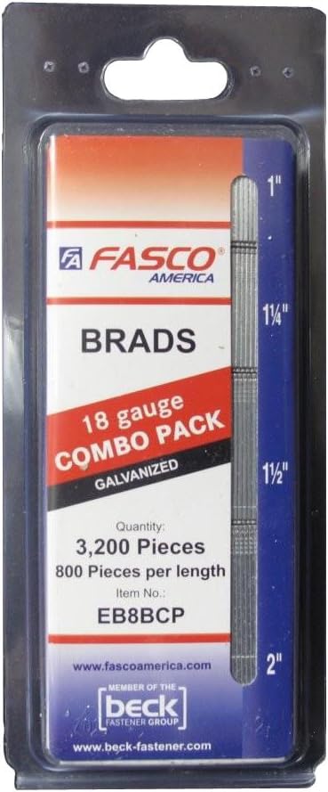 BRAD NAILS, BRAND, CATEGORY, FASCO, Fasco EB8BCP 18 Gauge Galvanized Brad Nail Combo Pack