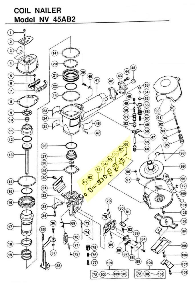 BRAD NAILS, BRAND, CATEGORY, COFAST, Feed Piston Set, Feed Piston Complete Eight Parts for Aftermarket Hitachi NV45AB2 Roofing