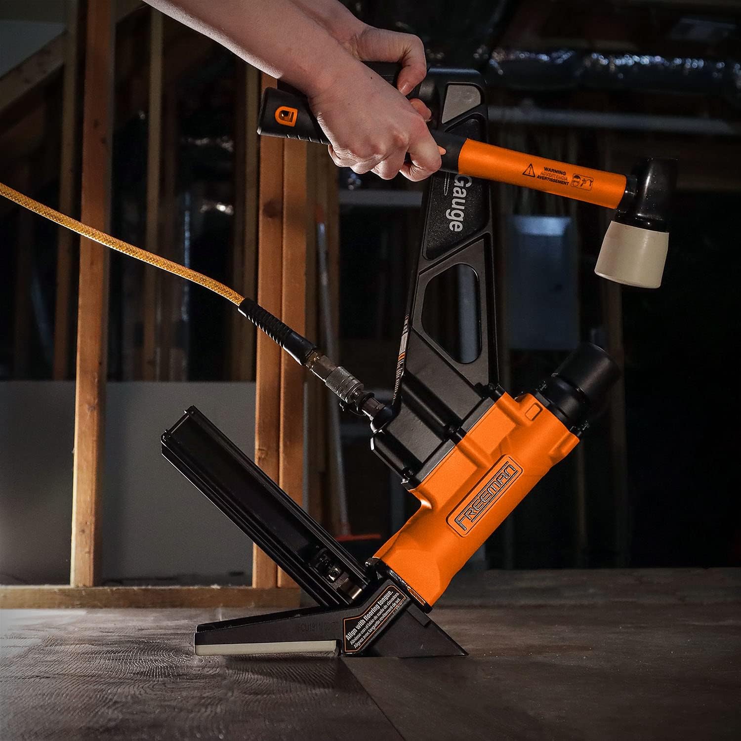 BRAND, CATEGORY, FLOORING NAILERS, FREEMAN, Freeman G2F18GLCN 2nd Generation Pneumatic 18-Gauge 1-3/4" L-Cleat Flooring Nailer with Flooring Mallet, Interchangeable Base Plates, and 1/4" NPT Air Connector