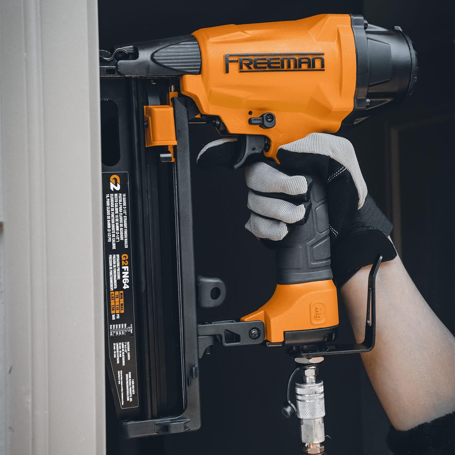 BRAND, CATEGORY, FINISH NAILERS, FREEMAN, Freeman G2FN64 2nd Generation Pneumatic 16-Gauge 2-1/2" Straight Finish Nailer with Adjustable Metal Belt Hook and 1/4" NPT Air Connector