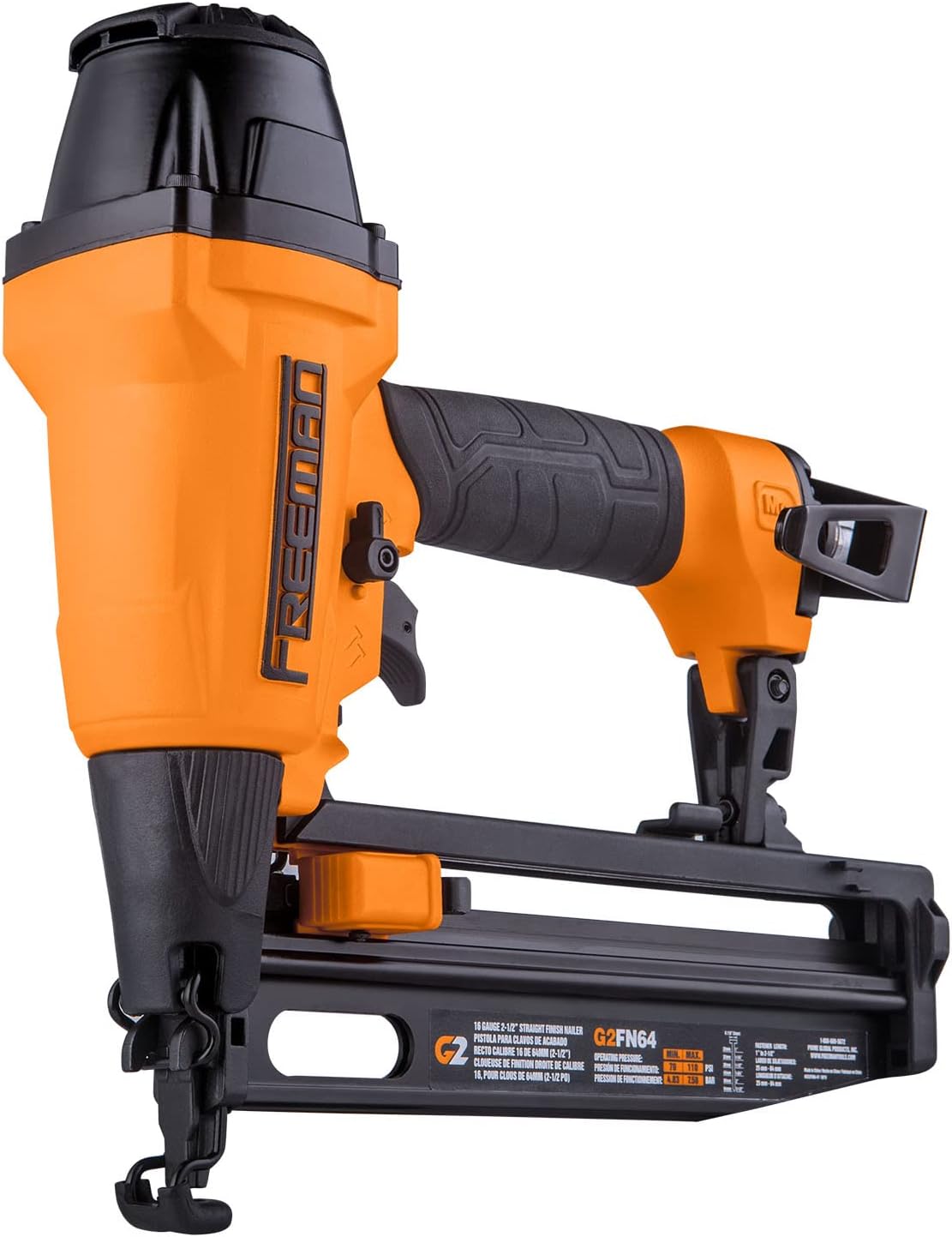 BRAND, CATEGORY, FINISH NAILERS, FREEMAN, Freeman G2FN64 2nd Generation Pneumatic 16-Gauge 2-1/2" Straight Finish Nailer with Adjustable Metal Belt Hook and 1/4" NPT Air Connector