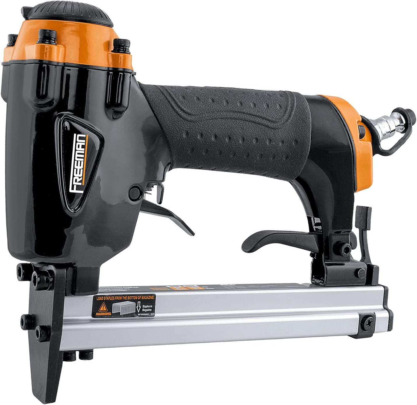 BRAND, CATEGORY, FREEMAN, UPHOLSTERY STAPLERS, Freeman P2238US Pneumatic 22-Gauge 5/8" Upholstery Stapler Ergonomic and Lightweight Nail Gun with Extension Nose and Safety Trigger for Upholstery, Cabinets, Fabric, and Screens