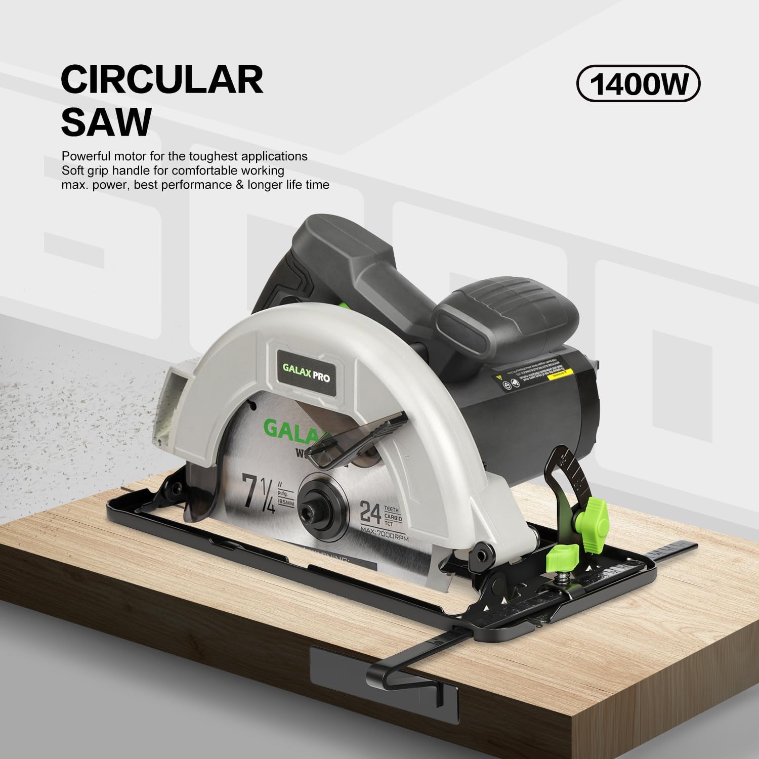 BRAND, CATEGORY, CIRCULAR SAWS, GALAX PRO, GALAX PRO 11 Amp Power Circular Saw, 6000RPM Corded Circular Saw with Adjustable Cutting Depth 2-7/16" (90°) to 1-13/16" (45°), 7-1/4 Inch Carpentry Saw Blade, Ideal for Wood, Plastic Cuts