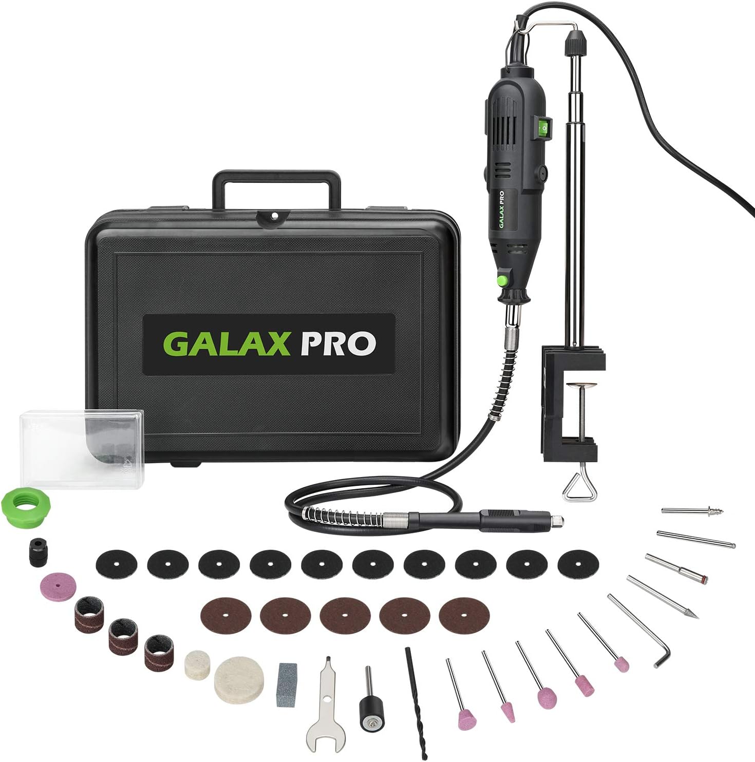 BRAND, CATEGORY, GALAX PRO, ROTARY TOOLS, GALAX PRO 135W Rotary Tool Kit, Variable Speed 8000-32500rpm, 40 Accessories with Flex Shaft Ideal for DIY Creations, Craft Projects, Drilling, Cutting, Sanding, Polishing and Engraving