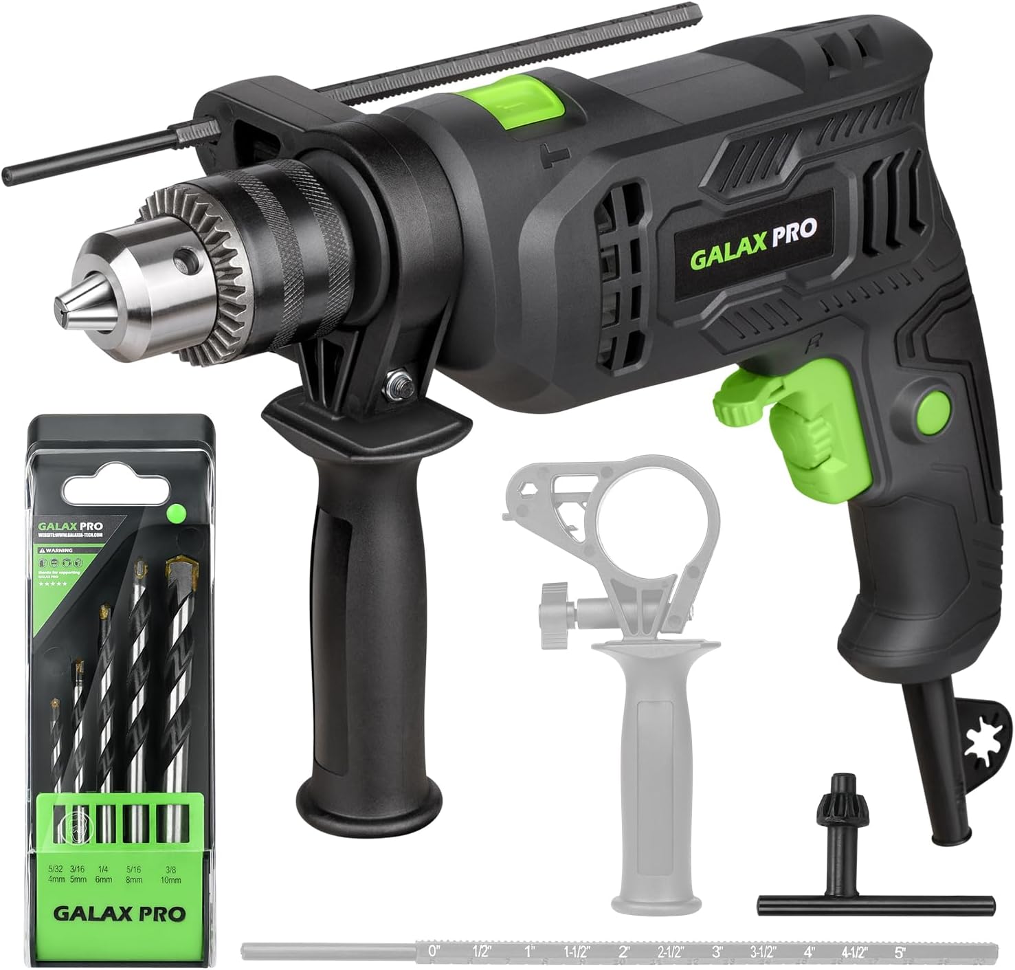 BRAND, CATEGORY, GALAX PRO, HAMMER DRILLS, GALAX PRO 5Amp 1/2-inch Hammer Drill with 105pcs Accessories, Variable Speed 0-3000, Hammer and Drill 2 Functions in 1, 360°Rotating Handle, Depth Gauge, Carrying Case Included