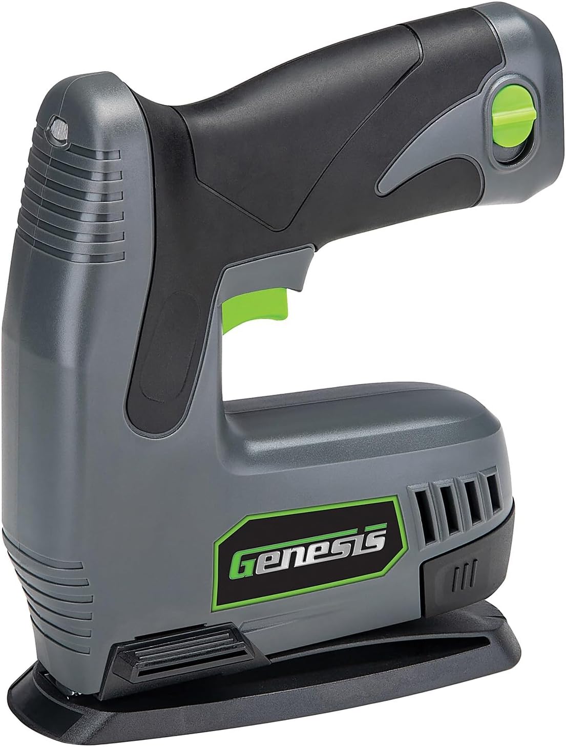 BRAND, CATEGORY, GENESIS, STAPLERS & TACKERS, Genesis GLSN08B 8 Volt Cordless Electric Staple Gun with Battery Pack, Charger, Staples, and Nails