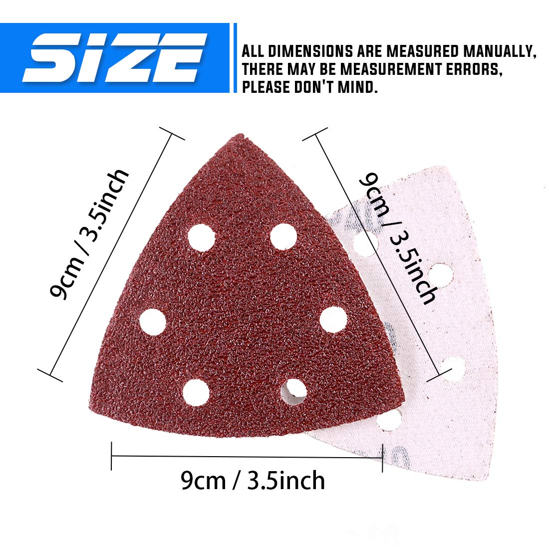 BRAND, CATEGORY, GLARKS, HOOK & LOOP DISCS, Glarks 100-Pieces 90mm / 3.5 Inch Triangle Mouse Detail Sander Sandpaper Sanding Paper Hook and Loop Assorted 40/60/80/120/180/240/400/600/800/1000 Grits for Random Orbital Sander (6 Holes)