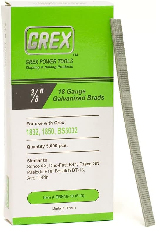 BRAD NAILS, BRAND, CATEGORY, GREX, Grex GBN18-10 (F10) 3/8 In. 18 Ga. Brad Nails, Galvanized, 5M