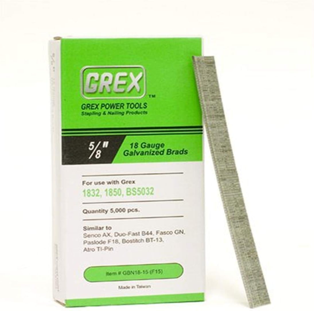 BRAD NAILS, BRAND, CATEGORY, GREX, Grex GBN18-15 (F15) 5/8 In. 18 Ga. Brad Nails, Galvanized, 5M