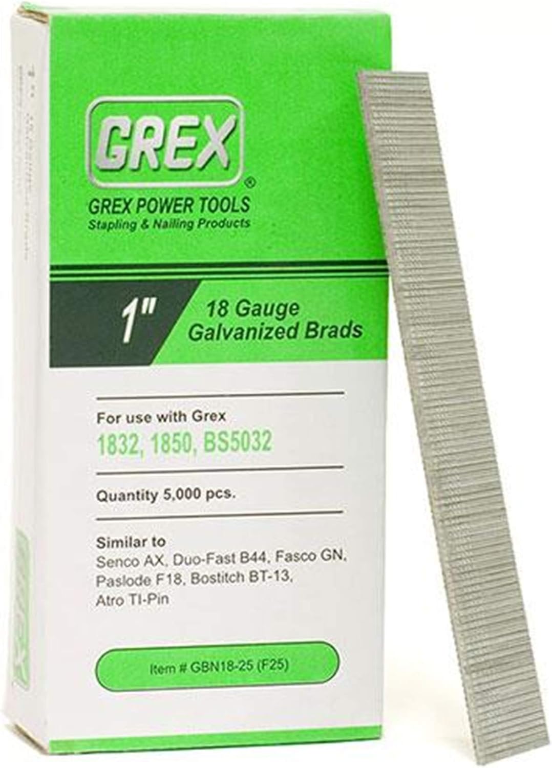 BRAD NAILS, BRAND, CATEGORY, GREX, Grex GBN18-25 (F25) 1 In. 18 Ga. Brad Nails, Galvanized, 5M