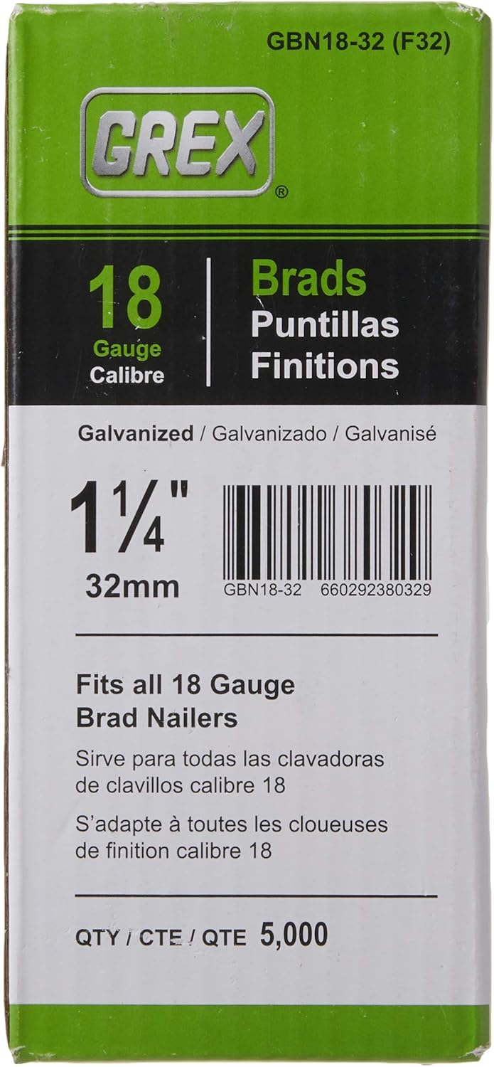 BRAD NAILS, BRAND, CATEGORY, GREX, Grex GBN18-32 (F32) 1-1/4 In. 18 Ga. Brad Nails, Galvanized, 5M