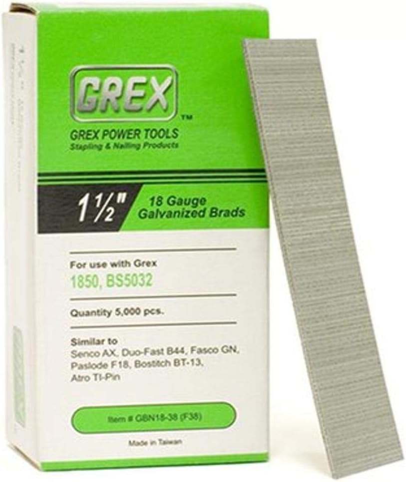 BRAD NAILS, BRAND, CATEGORY, GREX, Grex GBN18-38 (F38) 1-1/2 In. 18 Ga. Brad Nails, Galvanized, 5M