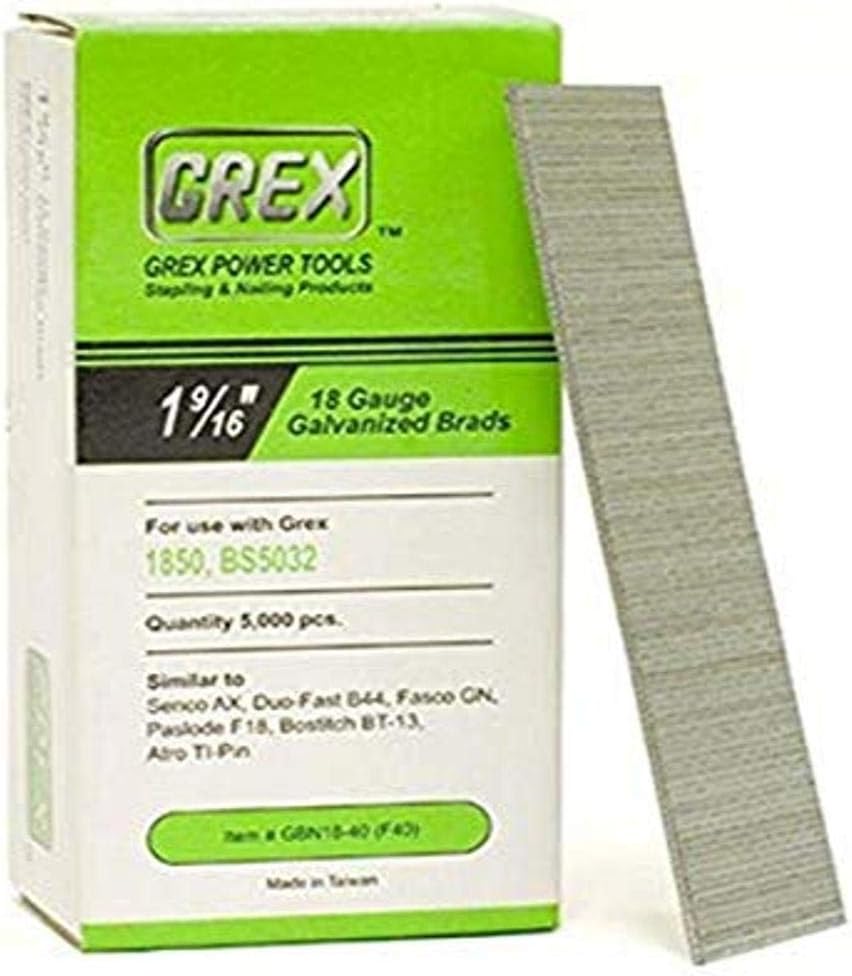 BRAD NAILS, BRAND, CATEGORY, GREX, Grex GBN18-40 (F40) 1-9/16 In. 18 Ga. Brad Nails, Galvanized, 5M