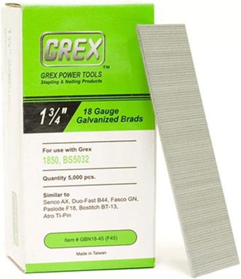 BRAD NAILS, BRAND, CATEGORY, GREX, Grex GBN18-45 (F45) 1-3/4 In. 18 Ga. Brad Nails, Galvanized, 5M