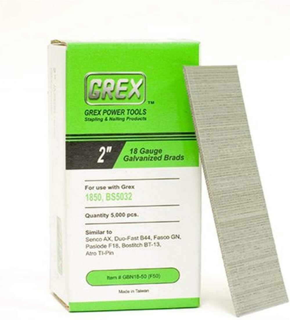 BRAD NAILS, BRAND, CATEGORY, GREX, Grex GBN18-50 (F50) 2 In. 18 Ga. Brad Nails, Galvanized, 5M