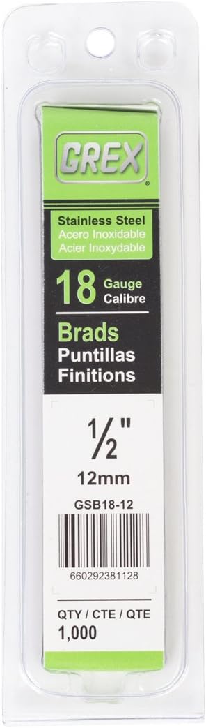 BRAD NAILS, BRAND, CATEGORY, GREX, Grex GSB18-12 1/2 In. 18 Ga. Brad Nails, Stainless Steel 304, 1M