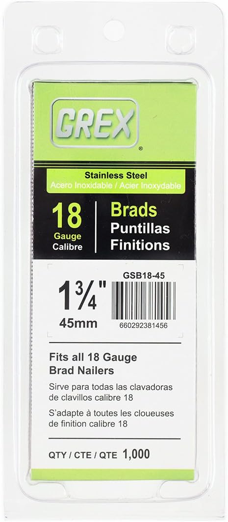 BRAD NAILS, BRAND, CATEGORY, GREX, Grex GSB18-12 1/2 In. 18 Ga. Brad Nails, Stainless Steel 304, 1M