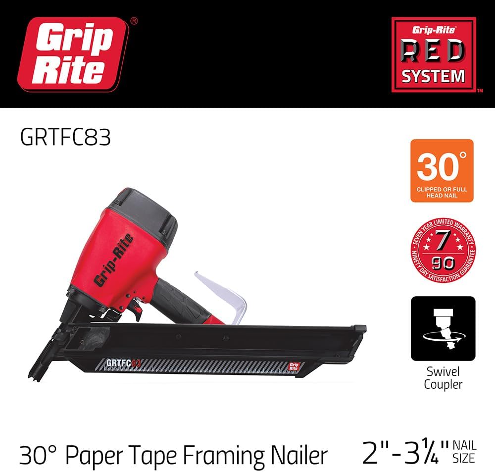 BRAND, CATEGORY, FRAMING NAILERS, GRIP-RITE, Grip Rite Prime Guard GRTFC83 3-1/4" 30° Paper Framing Nailer (1-Pack)