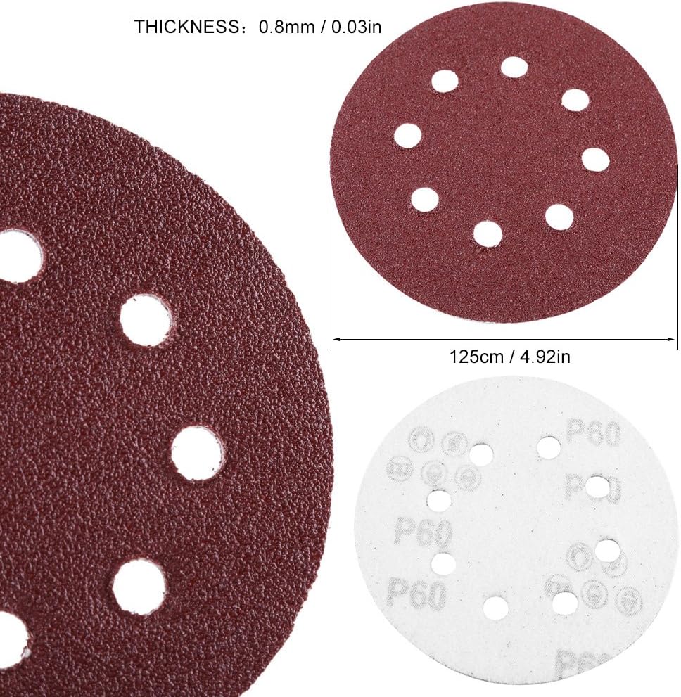 BRAND, CATEGORY, FLAP DISCS, YOSOO, Grit Sandpapers, 100pcs 8 Hole Hook and Loop Sanding Discs 5 inch, Orbital Sander Sandpaper Assortment 60 80 100 120 240 Grit