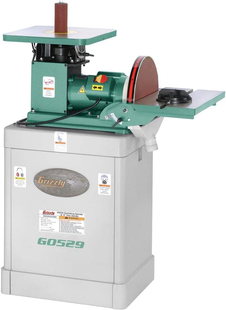 BRAND, CATEGORY, GRIZZLY INDUSTRIAL, SPINDLE SANDERS, Grizzly Industrial G0529-1 HP Oscillating Spindle/12" Disc Sander