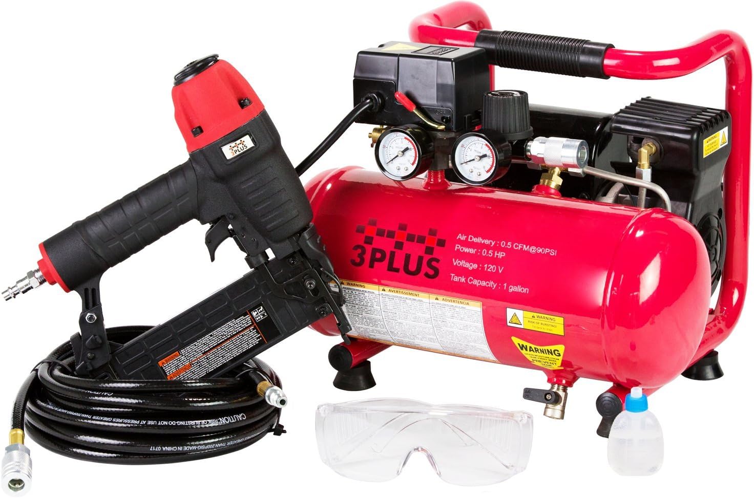 3PLUS, BRAD NAILERS, BRAND, CATEGORY, HCB050401 18-Gauge Brad Nailer and Quiet Air Compressor Combo kit