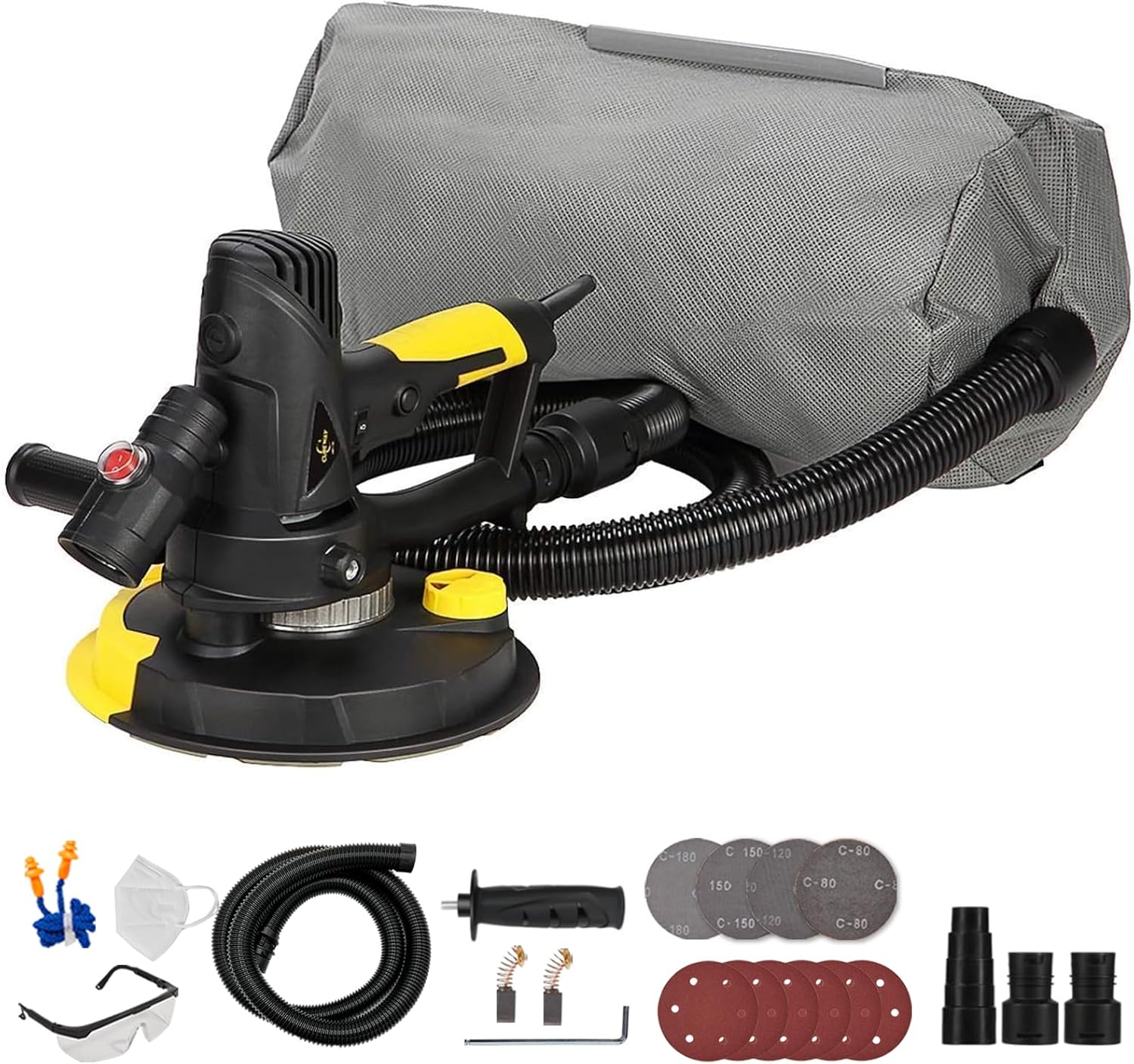 BRAND, CATEGORY, CUBEWAY, DISC SANDERS, Handheld Drywall Sander, Electric Drywall Sander with Vacuum, Variable Speed, 26Ft Power Cord, Dust Hose and Collection Bag, 720W 7' Electric Wall Polishing Machine for Popcorn Ceiling