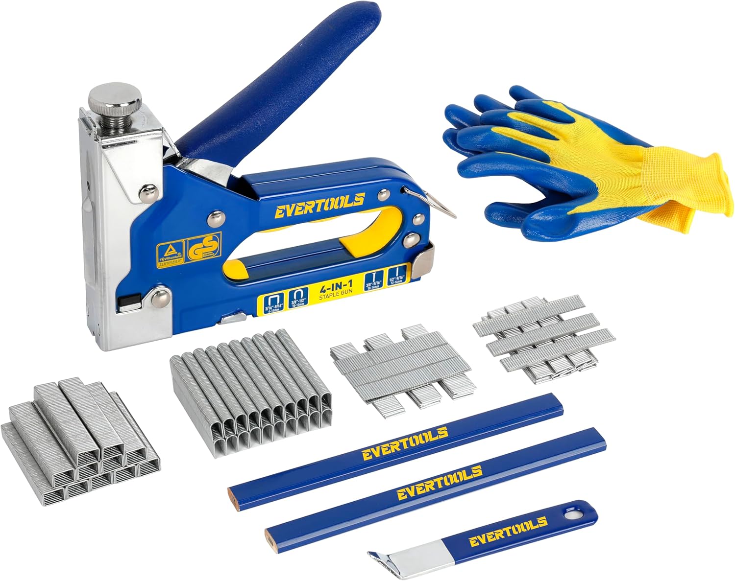 BRAND, CATEGORY, EVERTOOLS, STAPLERS & TACKERS, Heavy Duty 4-in-1 Staple Gun Kit, 6000pcs Staplers Manual Brad Nailer with 2800 Staples and 3200 Pin Brad Nails, for Upholstery, Material Repair, Decoration, Doors Carpentry & Home DIY