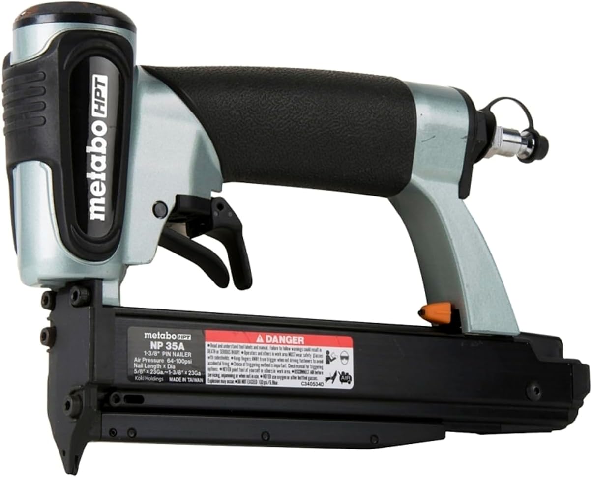 BRAND, CATEGORY, METABO HPT, PINNERS, Hitachi NP35A Pin Nailer 23 Gauge, Accepts 5/8 to 1-3/8 Pin Nails, Micro Pinner with Depth Adjustment, 5 Year Warranty