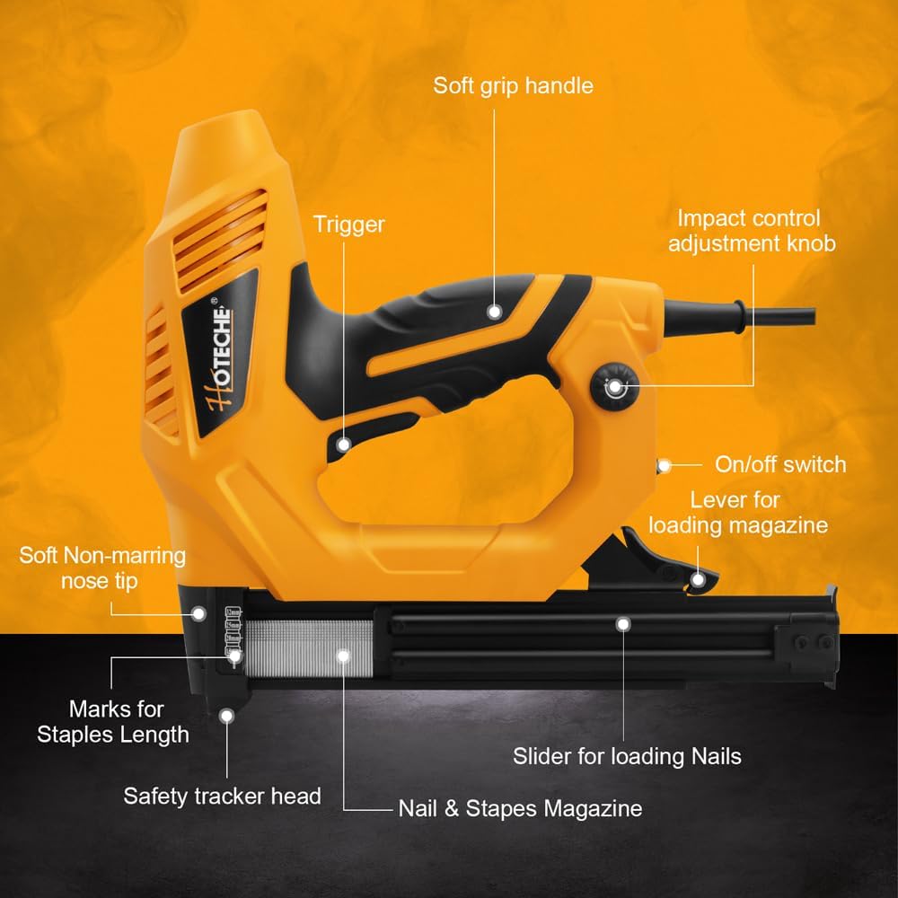 BRAD NAILERS, BRAND, CATEGORY, HOTECHE, Hoteche 18GA 2-in-1 Electric Brad Nailer/Stapler 19/32-Inch to 1-1/4 Inch Staple Gun Power Adjustable Nail Gun with 2000Pcs Brad Nails& Staples for Home Upholstery and Woodworking