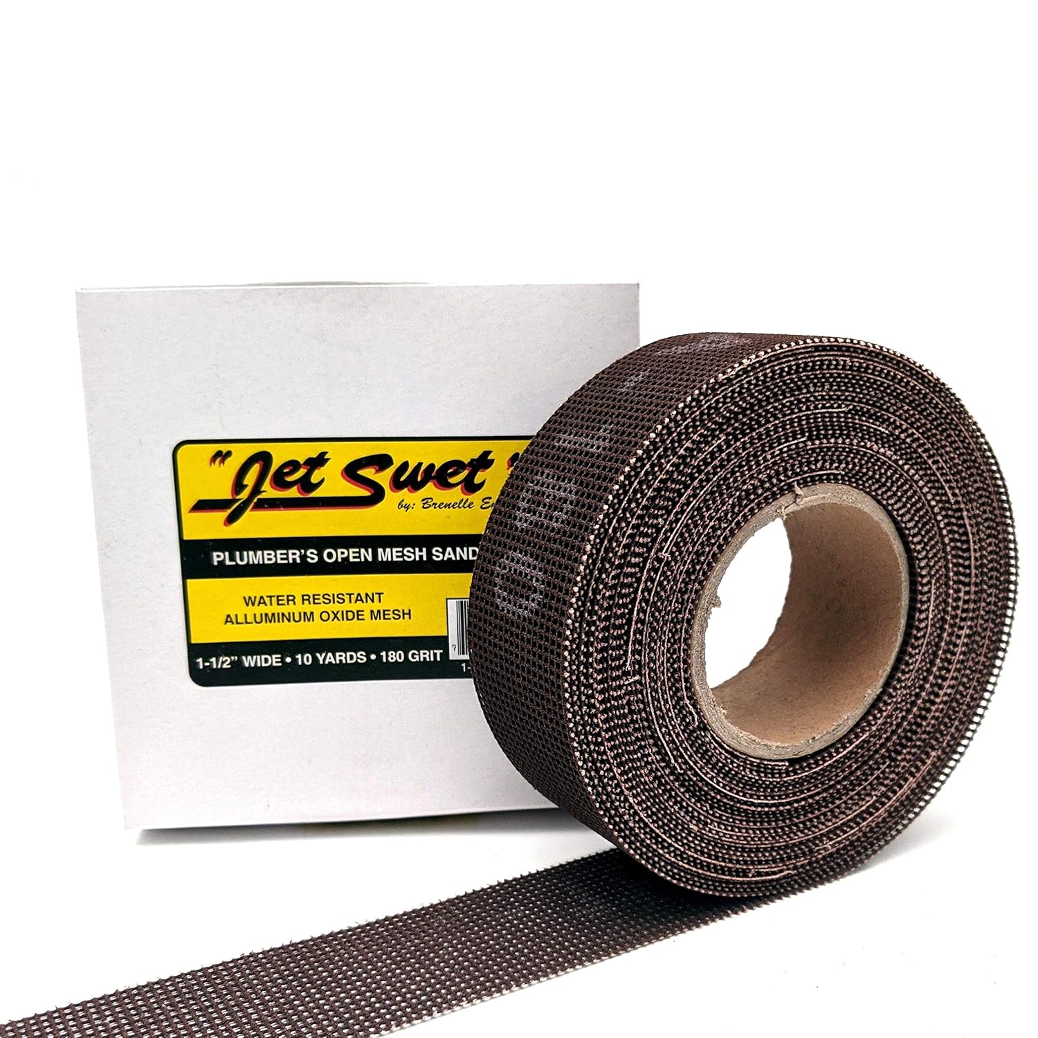 BRAND, CATEGORY, JET SWET, SANDING SHEETS, Jet Swet Plumber's Sanding Cloth | Open Mesh Double Sided Aluminum Oxide | 1.5inch in Wide, 30' Ft Long | 180 GRIT - 10 Yd 3010