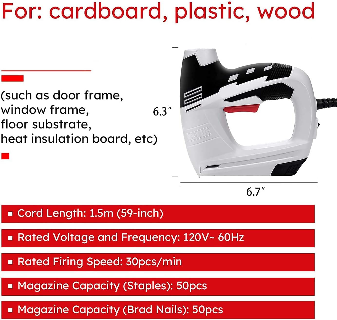 BRAND, CATEGORY, KELDE, STAPLERS & TACKERS, KeLDE Electric Staple Gun Kit Includes 900pc T50 Staples and 300pc 15mm Brad Nails | 5000 Piece Heavy Duty Staple Kit