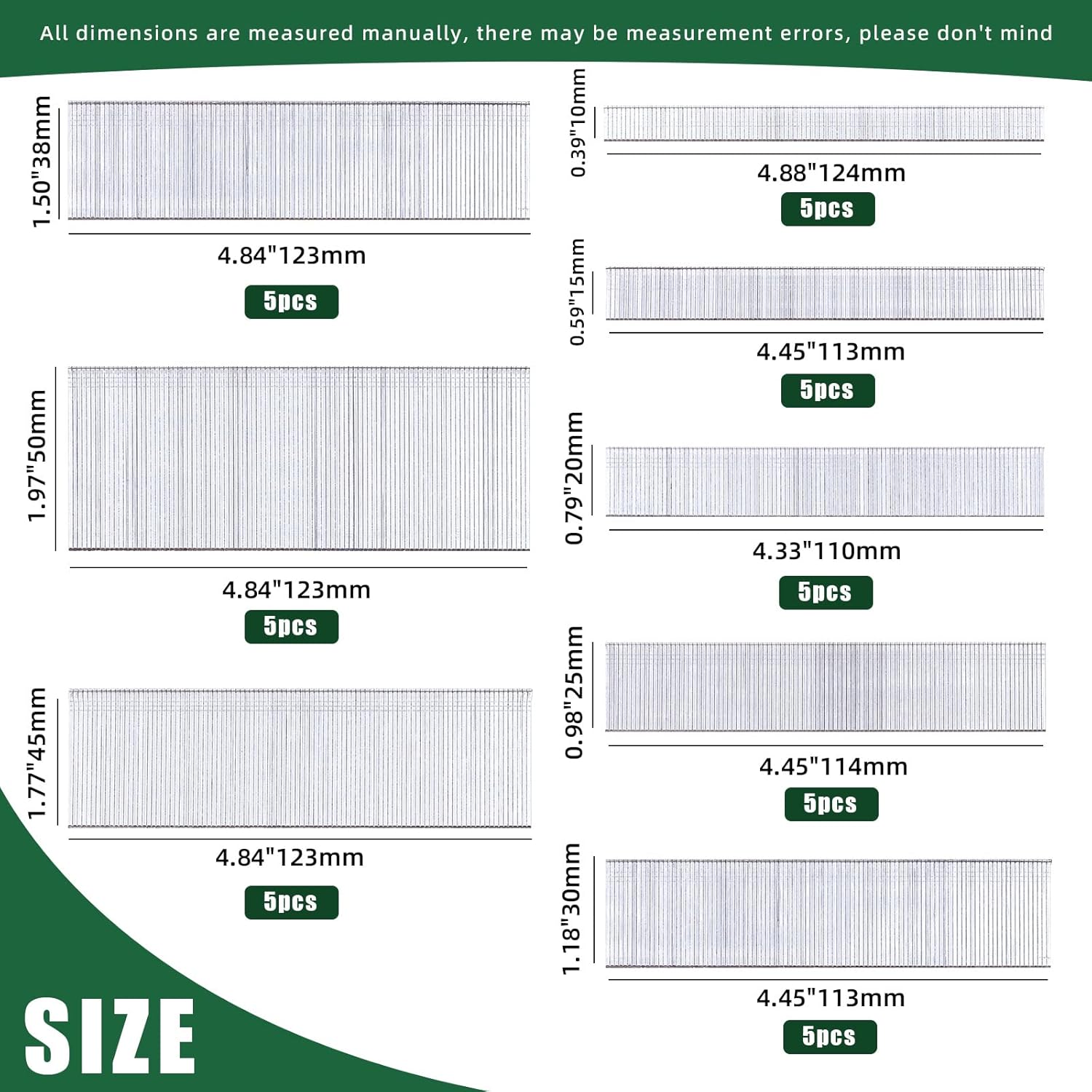 BRAND, CATEGORY, FINISH NAILS, KEADIC, Keadic 4000Pcs 8 Sizes 18 Gauge Brad Nail Assortment Kit, 3/8" to 2" Galvanized Steel Straight Finish Nails Gun Electric Finishing Pin Brads for Moldings Cabinets Installation