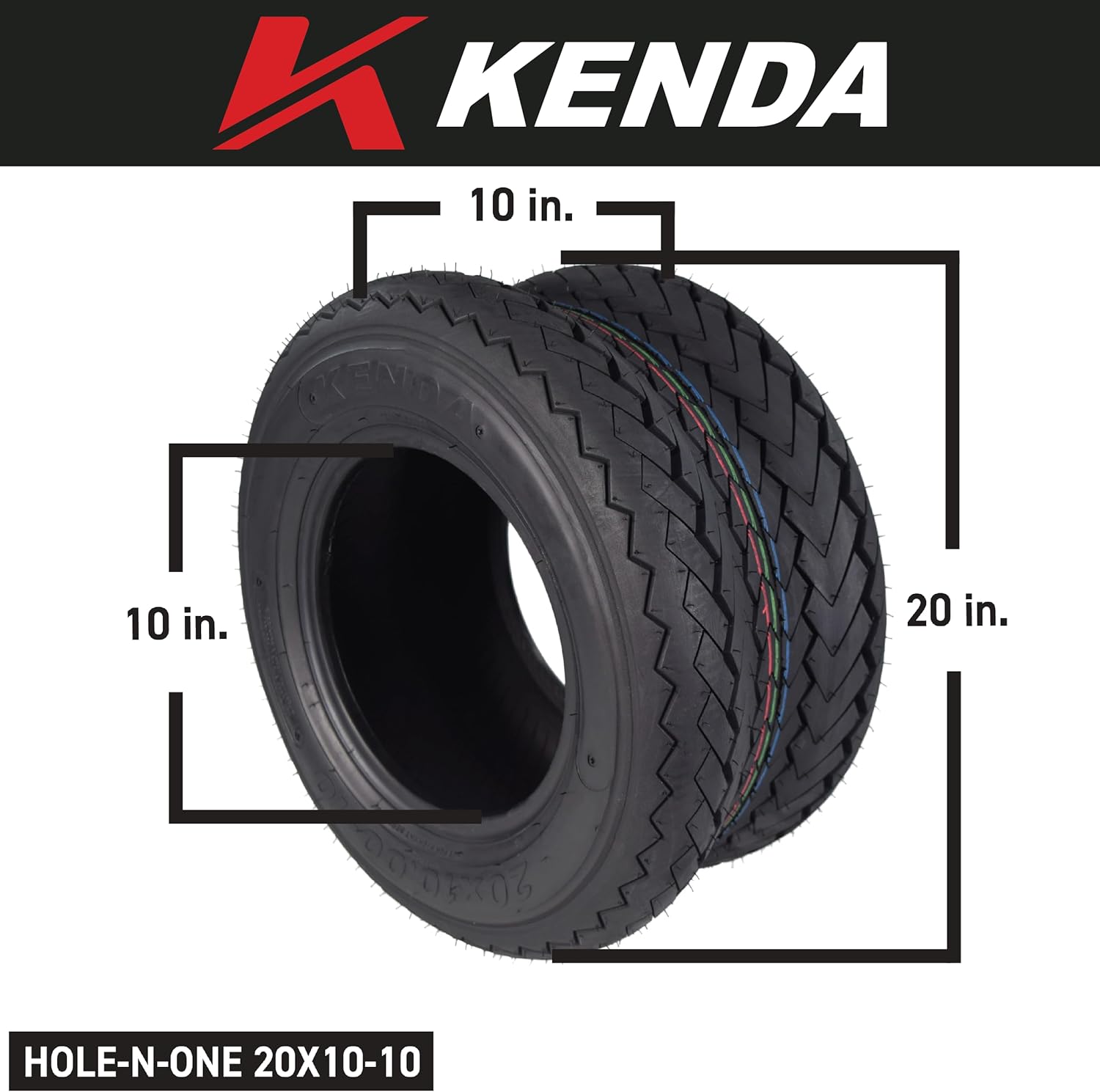 BRAND, CATEGORY, KENDA, TIRES, Kenda 20x10-10 Hole-N-1 Tubeless Replacement Golf Cart Turf Tire with Keychain